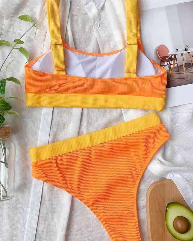 Color Block Scoop Neck Bikini Set