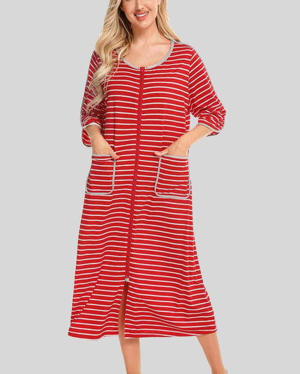 Round Neck Three-Quarter Sleeve Midi Night Dress