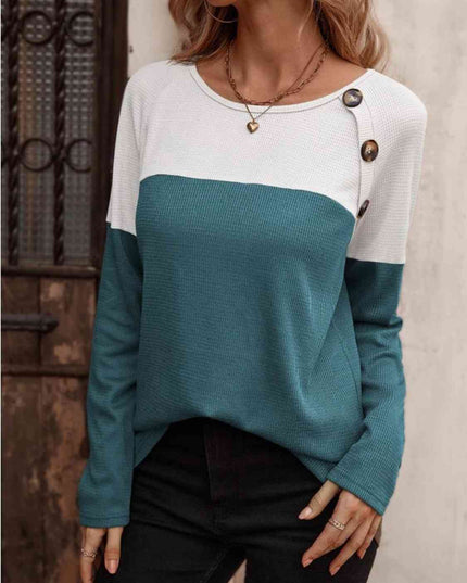 Contrast Round Neck Long Sleeve T-Shirt