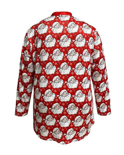 Plus Size Santa Print Open Front Long Sleeve Cardigan