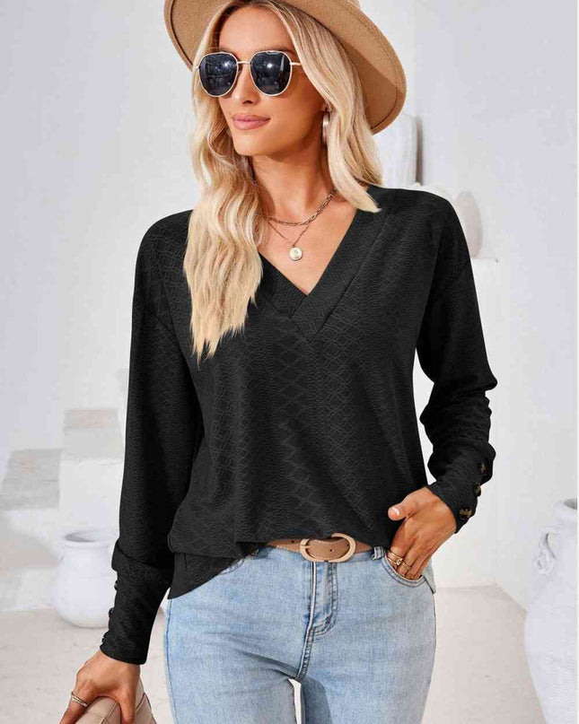 V-Neck Long Sleeve Blouse