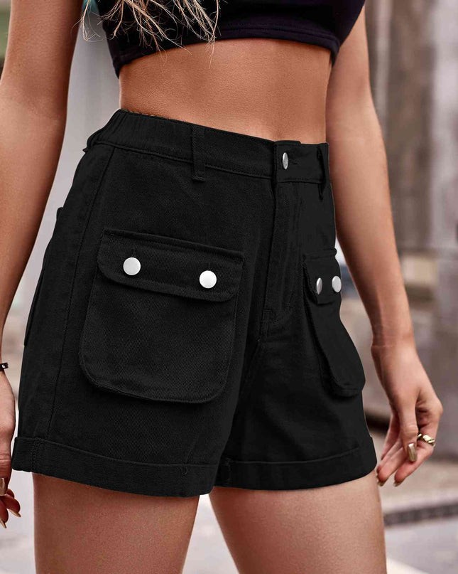 Cuffed Denim Shorts with Pockets