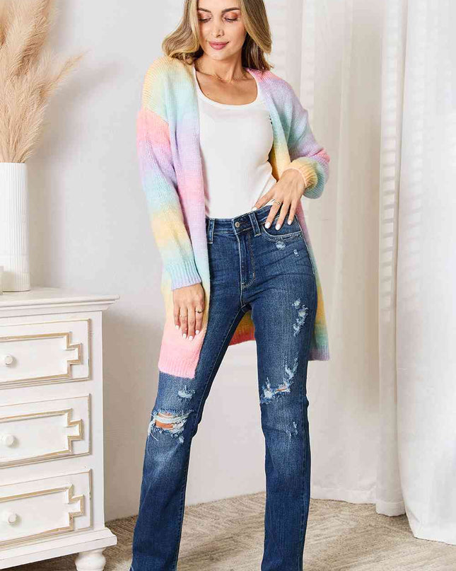 Woven Right Multicolored Gradient Open Front Longline Cardigan