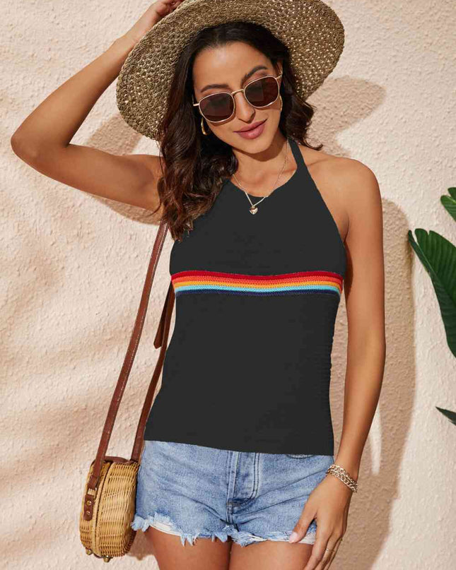 Rainbow Stripe Halter Neck Knit Tank