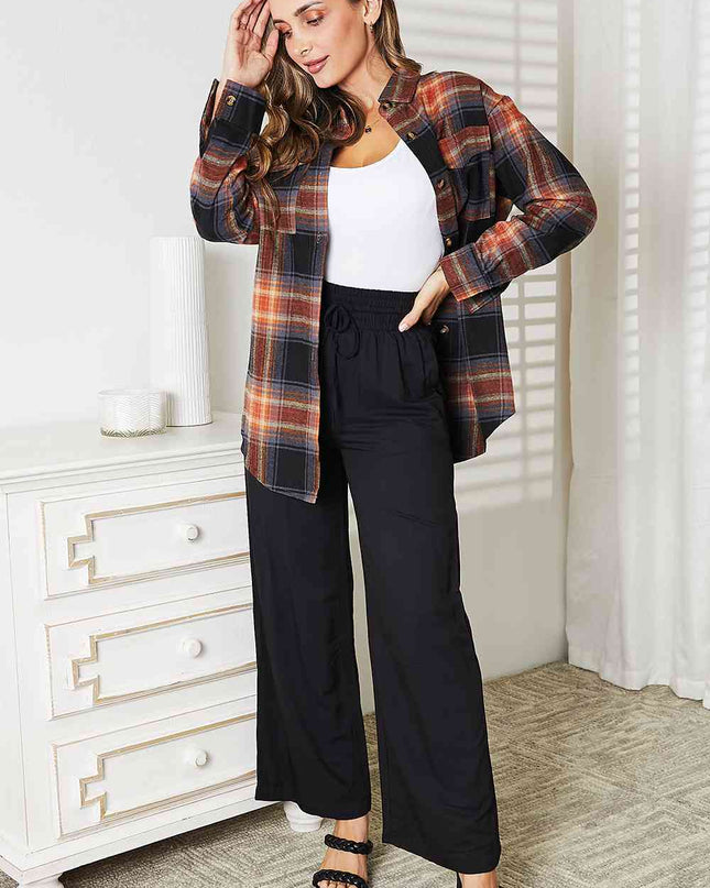 Double Take Plaid Dropped Shoulder Shirt