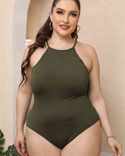 Plus Size Halter Neck Spaghetti Strap Bodysuit