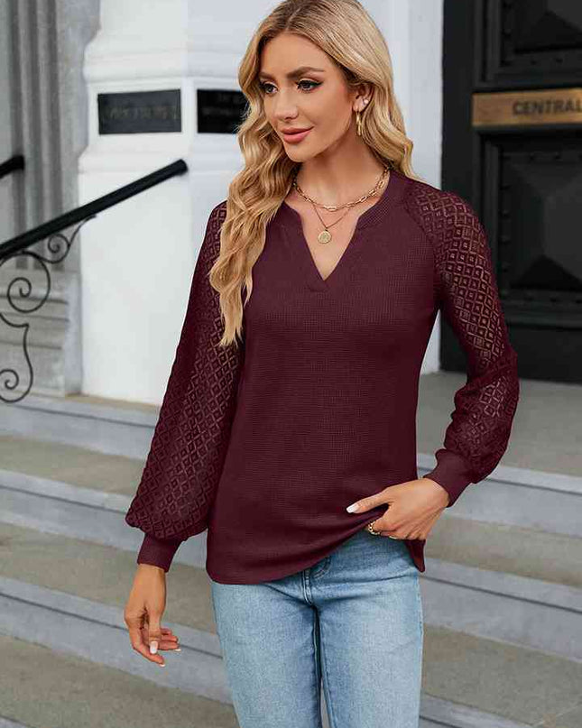 Notched Neck Raglan Sleeve Blouse