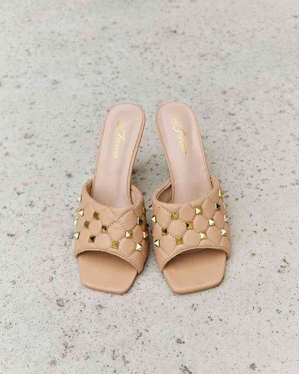 Forever Link Square Toe Quilted Mule Heels in Nude