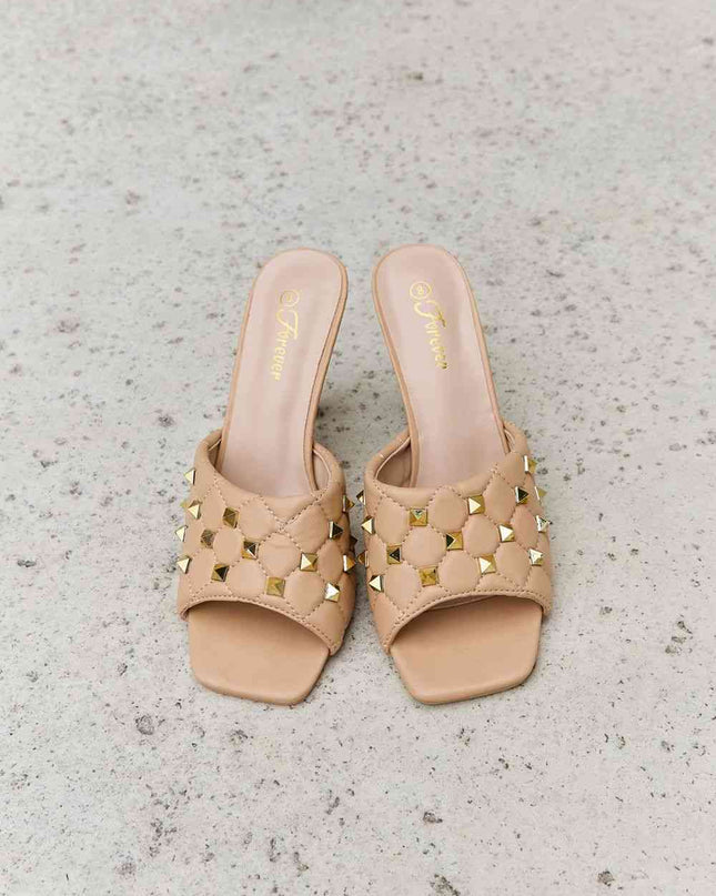 Forever Link Square Toe Quilted Mule Heels in Nude