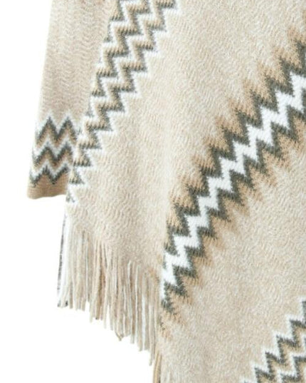 Fringe Hem Striped Cape Sleeve Poncho