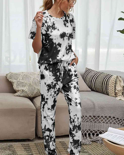 Tie-Dye Tee and Drawstring Waist Joggers Lounge Set