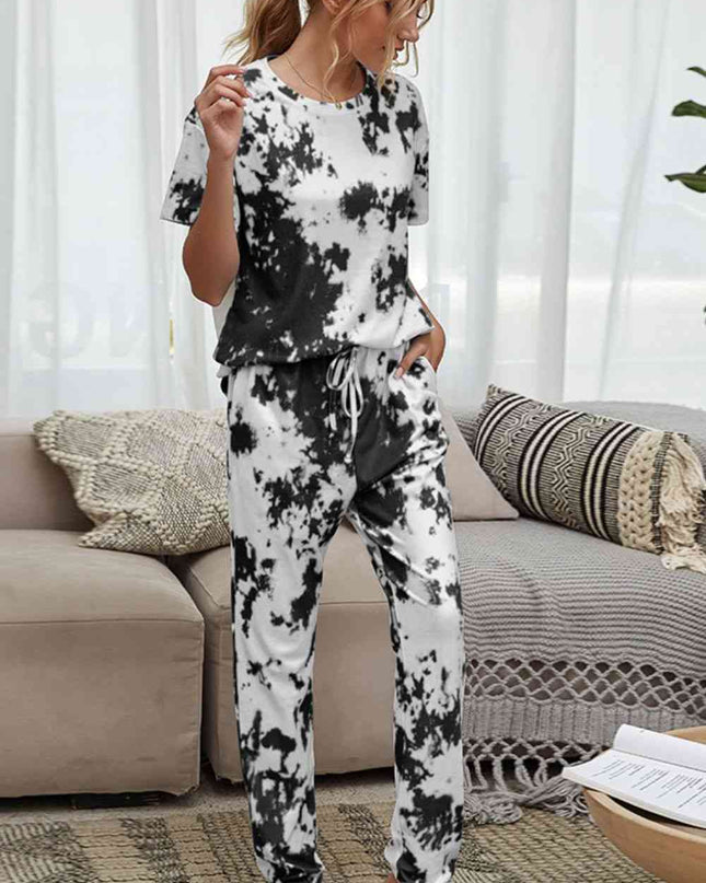 Tie-Dye Tee and Drawstring Waist Joggers Lounge Set