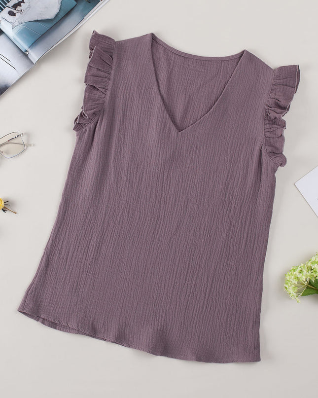 Ruffle Shoulder V-Neck Top