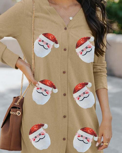 Sequin Santa Button Up Long Sleeve Cardigan