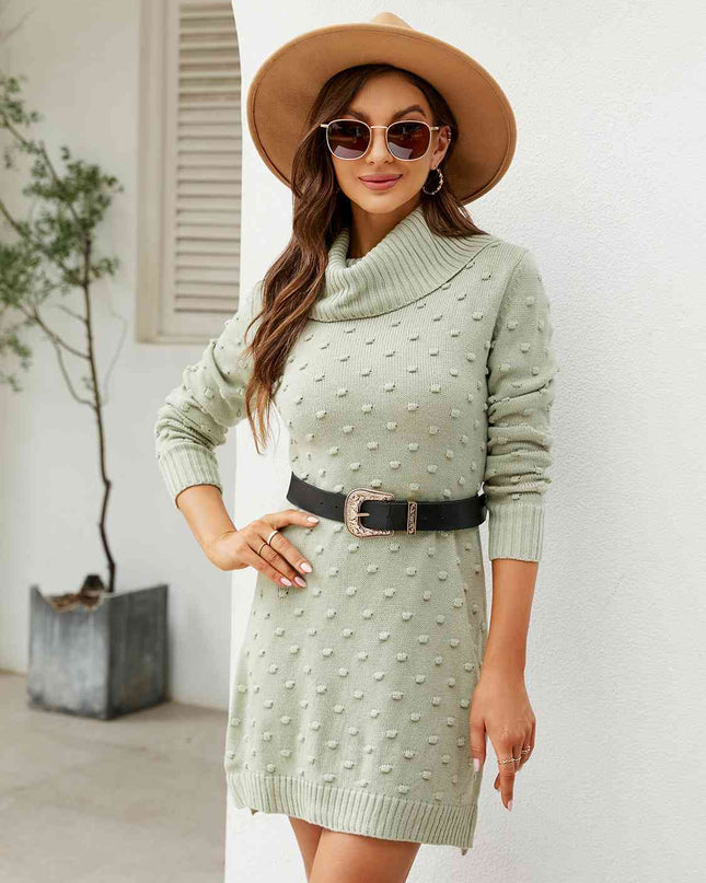 Turtleneck Long Sleeve Slit Sweater Dress