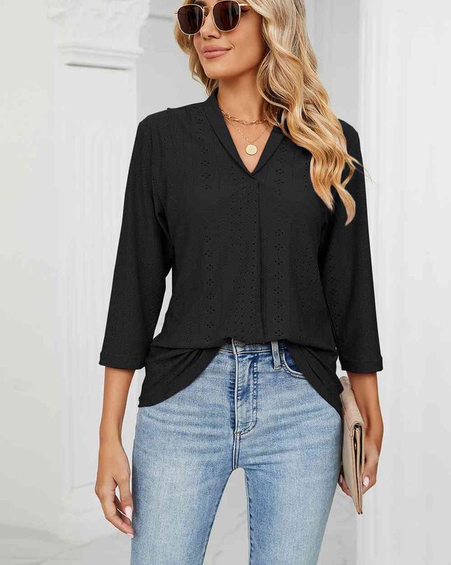 Eyelet Three-Quarter Sleeve Blouse