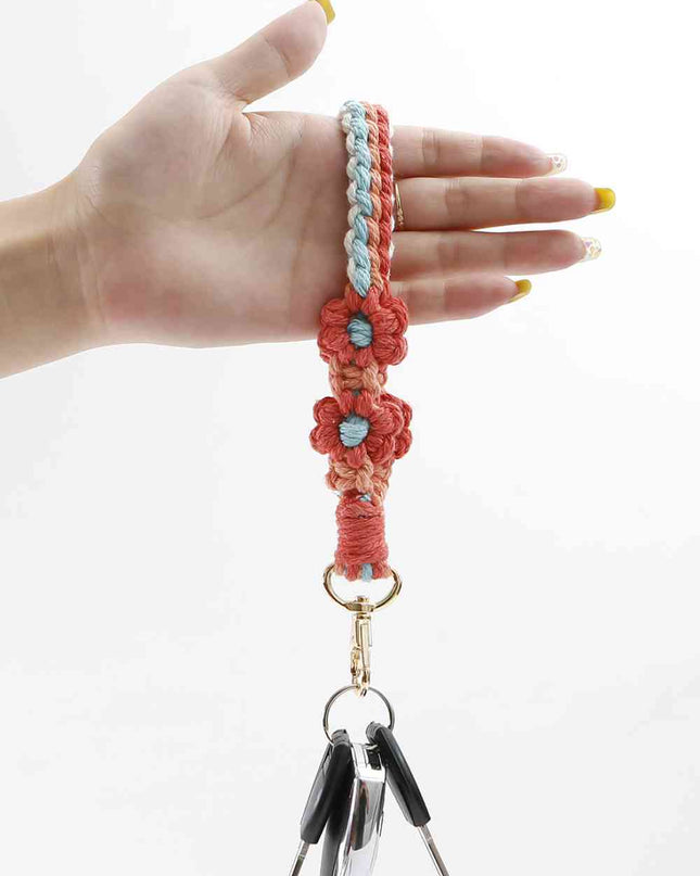 Flower Shape Wristlet Zinc Alloy Closure Macrame Key Chain