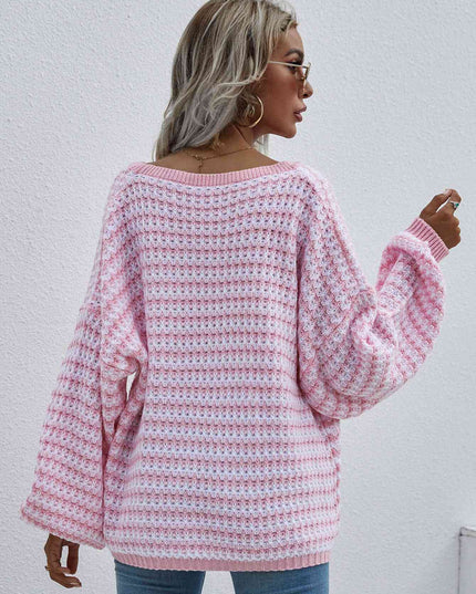 Striped Drop Shoulder V-Neck Pullover Sweater