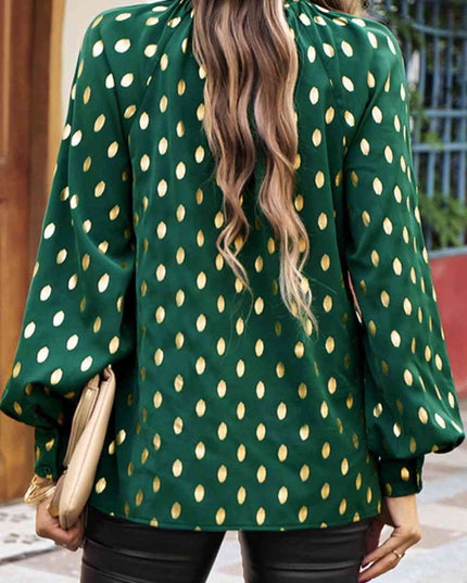 Dot Print Lantern Sleeve Blouse
