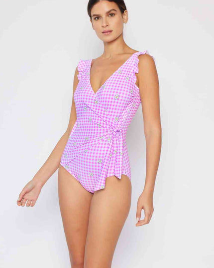 Marina West Swim Full Size Float On Ruffle Faux Wrap One-Piece in Carnation Pink