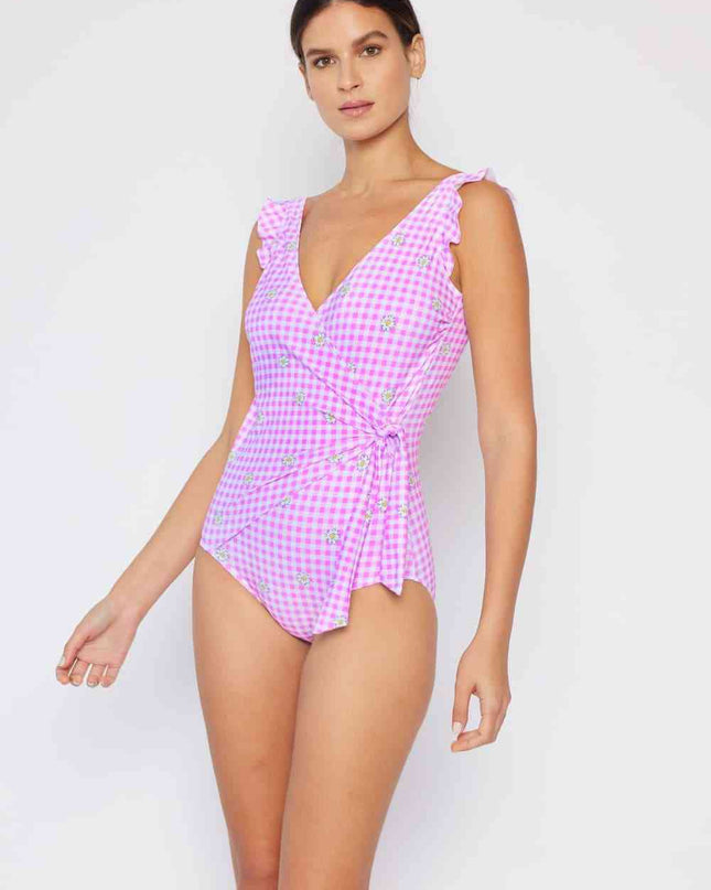 Marina West Swim Full Size Float On Ruffle Faux Wrap One-Piece in Carnation Pink