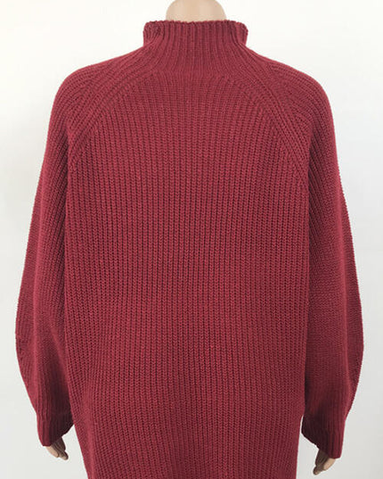 Mock Neck Dropped Shoulder Sweater Dress