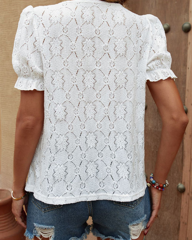 Notched Neck Puff Sleeve Blouse