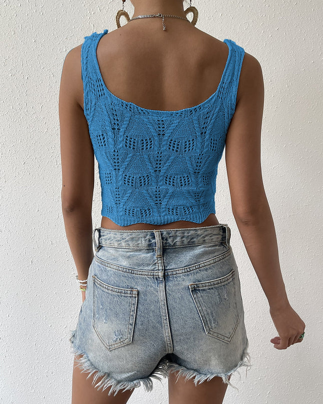 Openwork Hem Detail Cropped Knit Tank