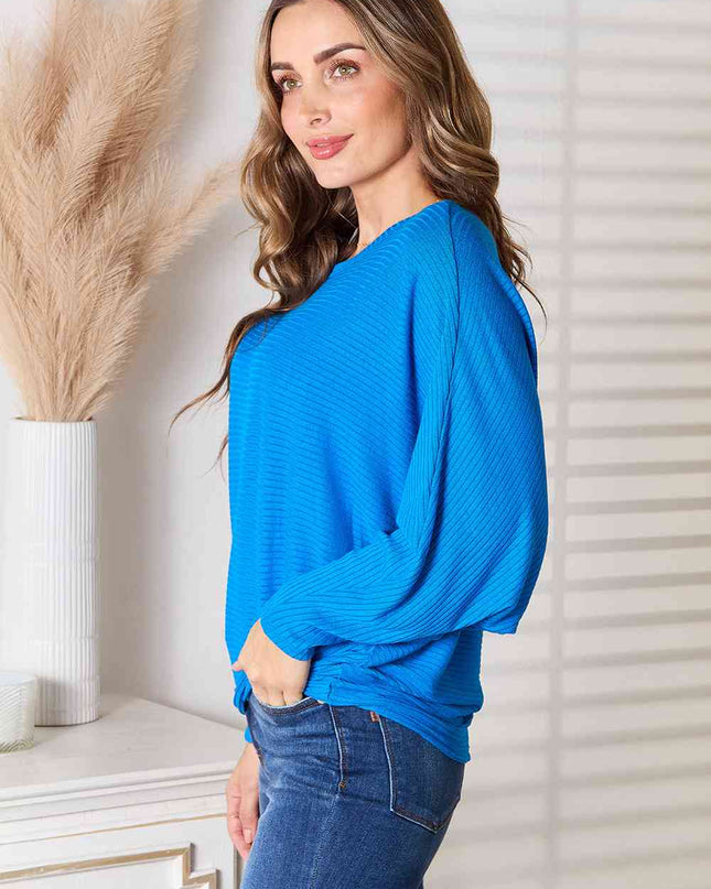 Zenana Full Size Round Neck Batwing Sleeve Blouse