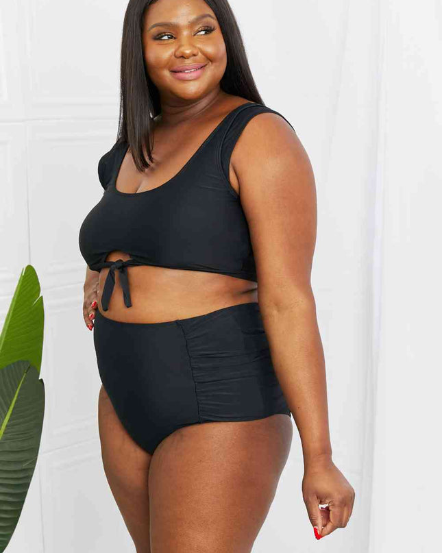 Marina West Swim Sanibel Crop Swim Top and Ruched Bottoms Set in Black