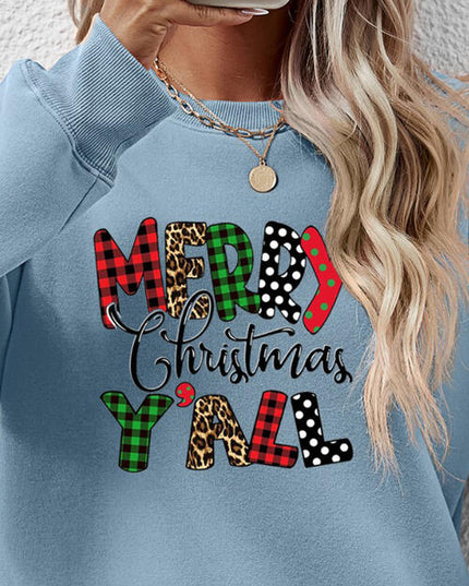 Letter Graphic Round Neck Long Sleeve Sweatshirt