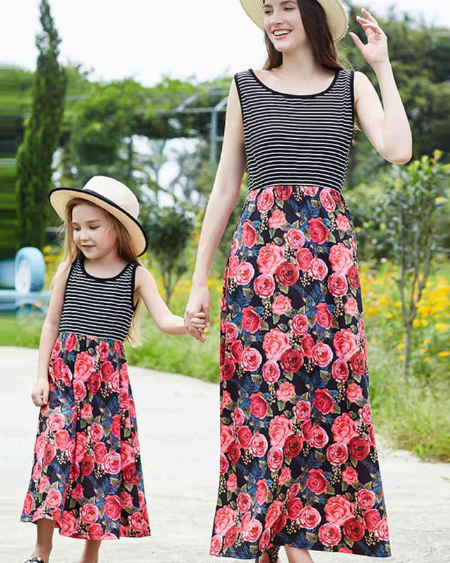 Women Striped Floral Spliced Dress