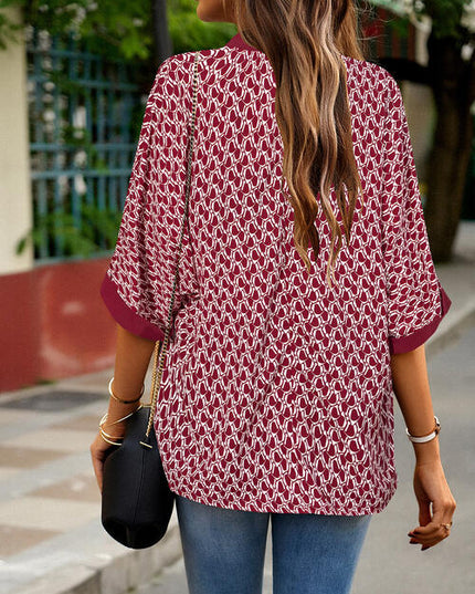 Geometric Print Notched Blouse