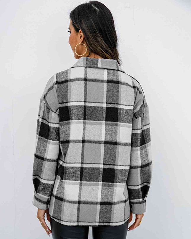 Plaid Button Up Collared Neck Jacket