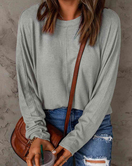 Seam Detail Round Neck Long Sleeve Top