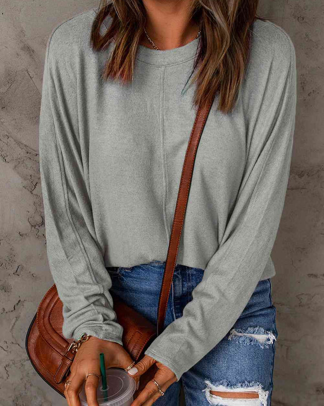 Seam Detail Round Neck Long Sleeve Top