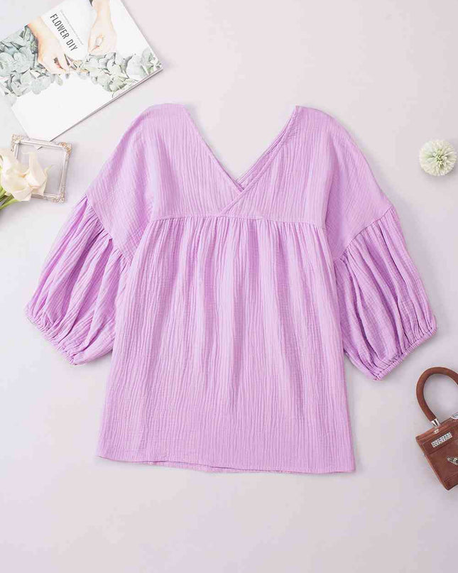 Dropped Shoulder V-Neck Blouse