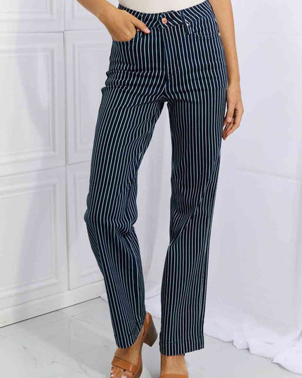 Judy Blue Cassidy Full Size High Waisted Tummy Control Striped Straight Jeans