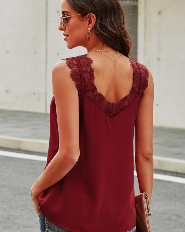 V-Neck Lace Tank Top