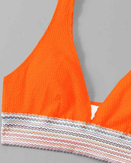 Contrast Textured High Cut Swim Set