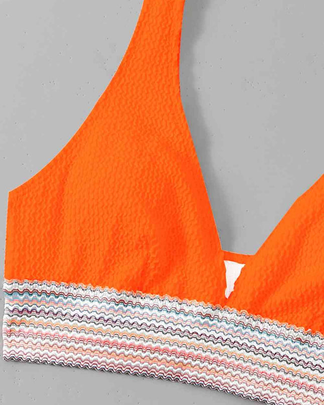 Contrast Textured High Cut Swim Set