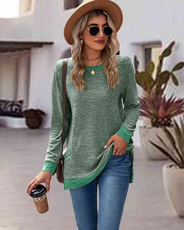 Round Neck Long Sleeve Blouse