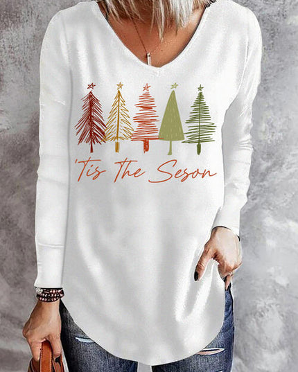 Graphic V-Neck Long Sleeve T-Shirt