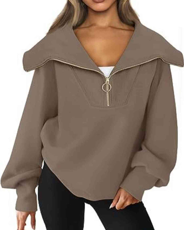Half-Zip Lantern Sleeve Top