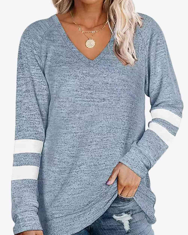 Striped Contrast Raglan Sleeve Top