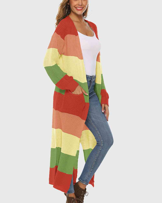 Color Block Long Sleeve Pocketed Cardigan
