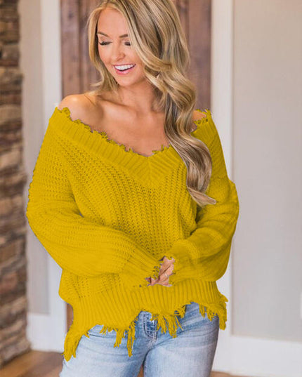 Frayed Hem Dropped Shoulder Sweater