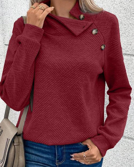 Buttoned Mock Neck Long Sleeve Sweatshirt