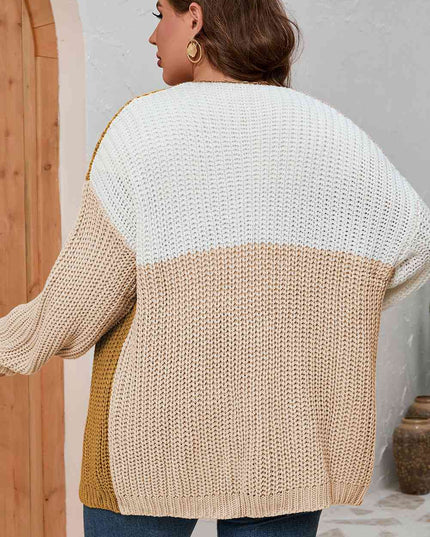 Plus Size Color Block Dropped Shoulder Cardigan
