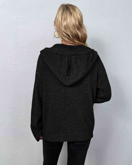 Button-Down Long Sleeve Hooded Sweater